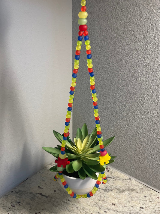 Autism Awareness Beaded Plant Hanger
